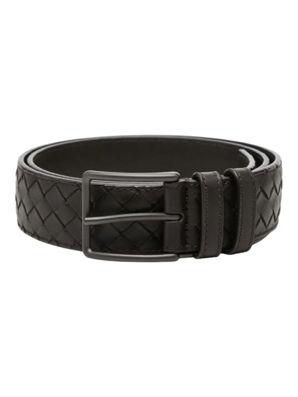 Bottega Veneta Intrecciato Belt 85 Dark Brown Leather